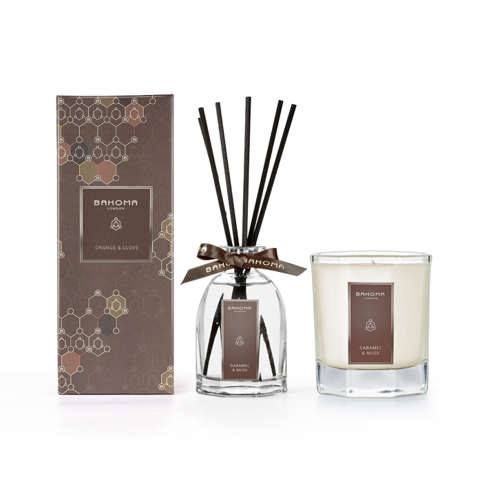 Ensemble bougie et diffuseur 'Caramel & Musk' - 100 ml, 2 Pièces