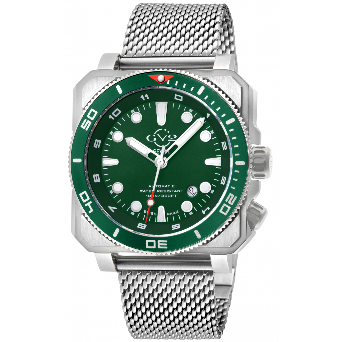 Men's XO Submarine SS Case, SS/GRN Bezel, Green Dial, Stainless Steel Bracelet Watch