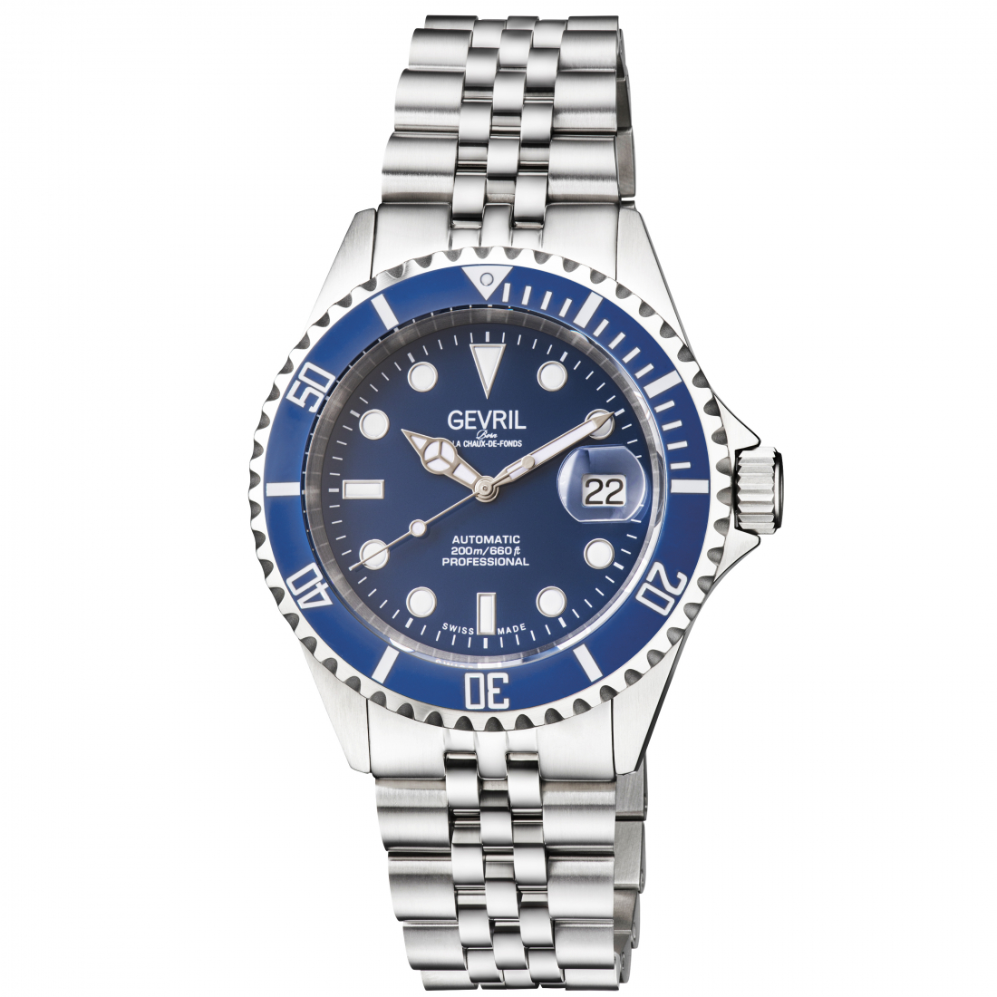 Men's Wall Street Royal BLU Dial Royal BLU Ceramic Bezel Stainless Steel Bracelet Watch