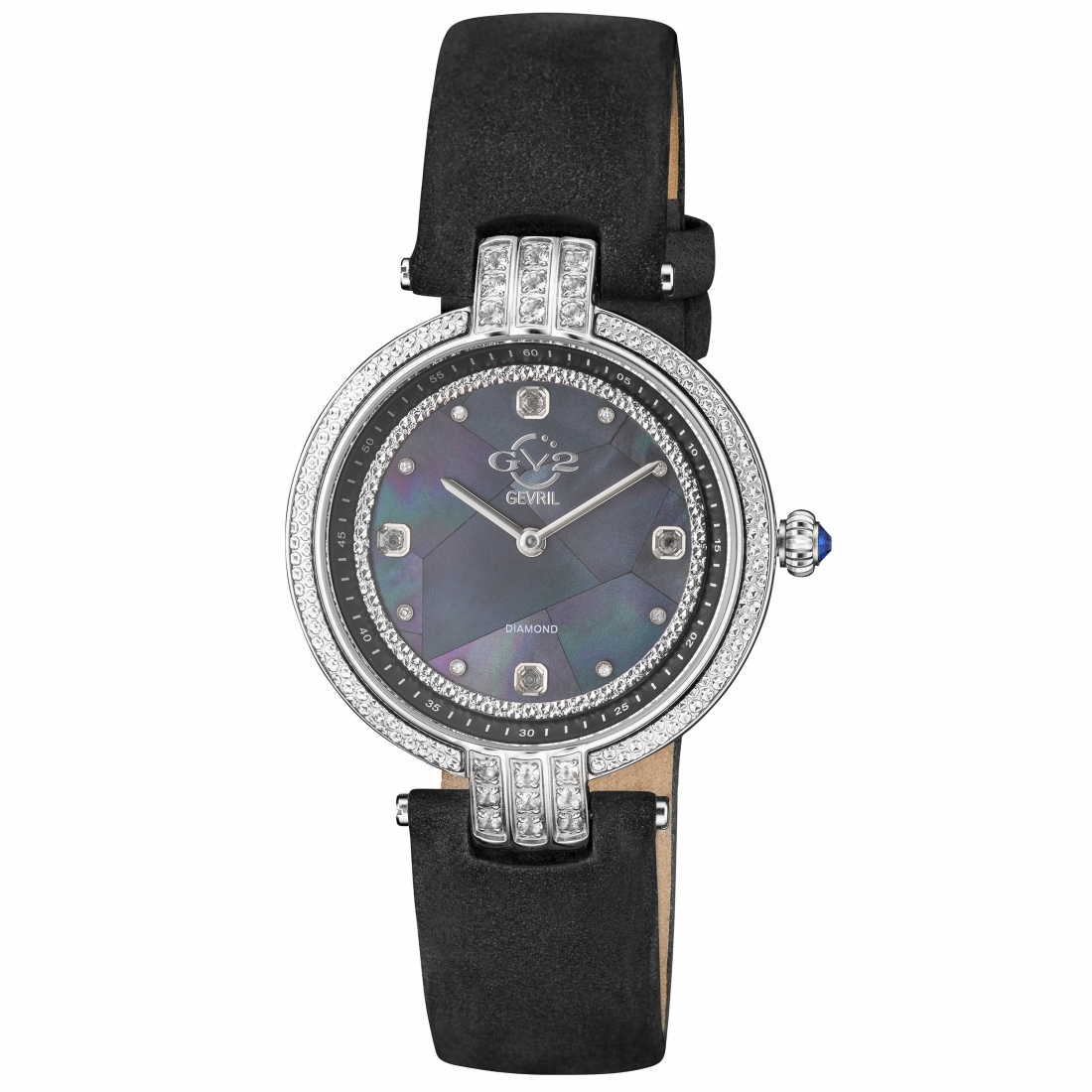 Montre à diamants Matera Swiss-Made Quartz Black MOP Dial Black Handmade Italian Suede Diamond Watch pour femme