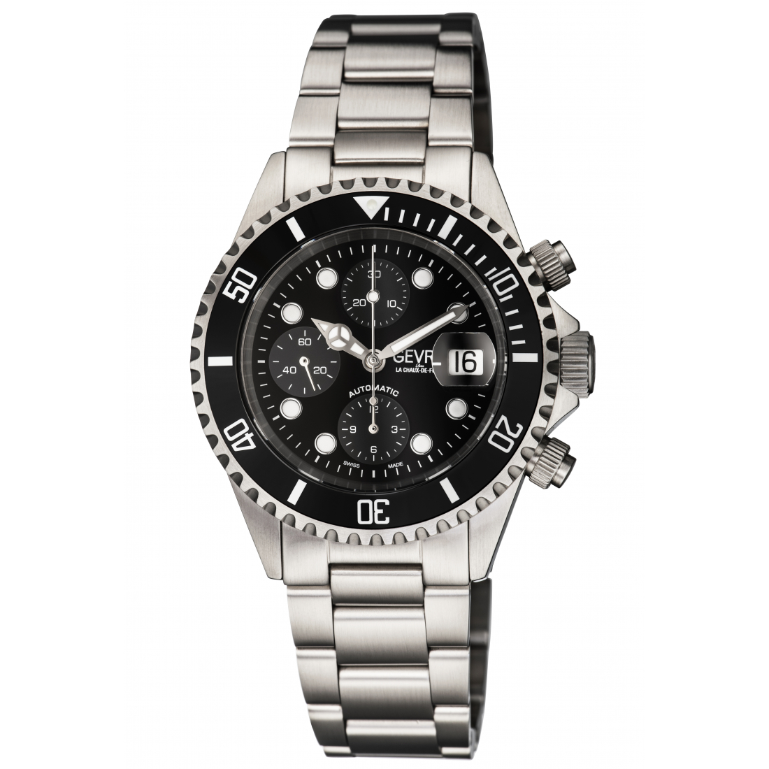 Men's Wall Street Chrono Blk Dial Blk Ceramic Bezel 316L Stainless Steel Bracelet Watch