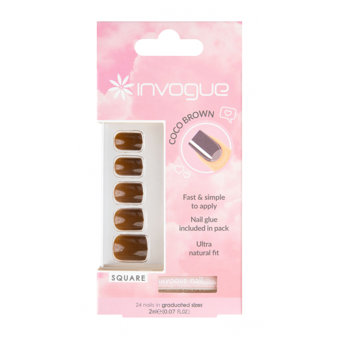 'Square' Fake Nails - Coco Brown 24 Pieces