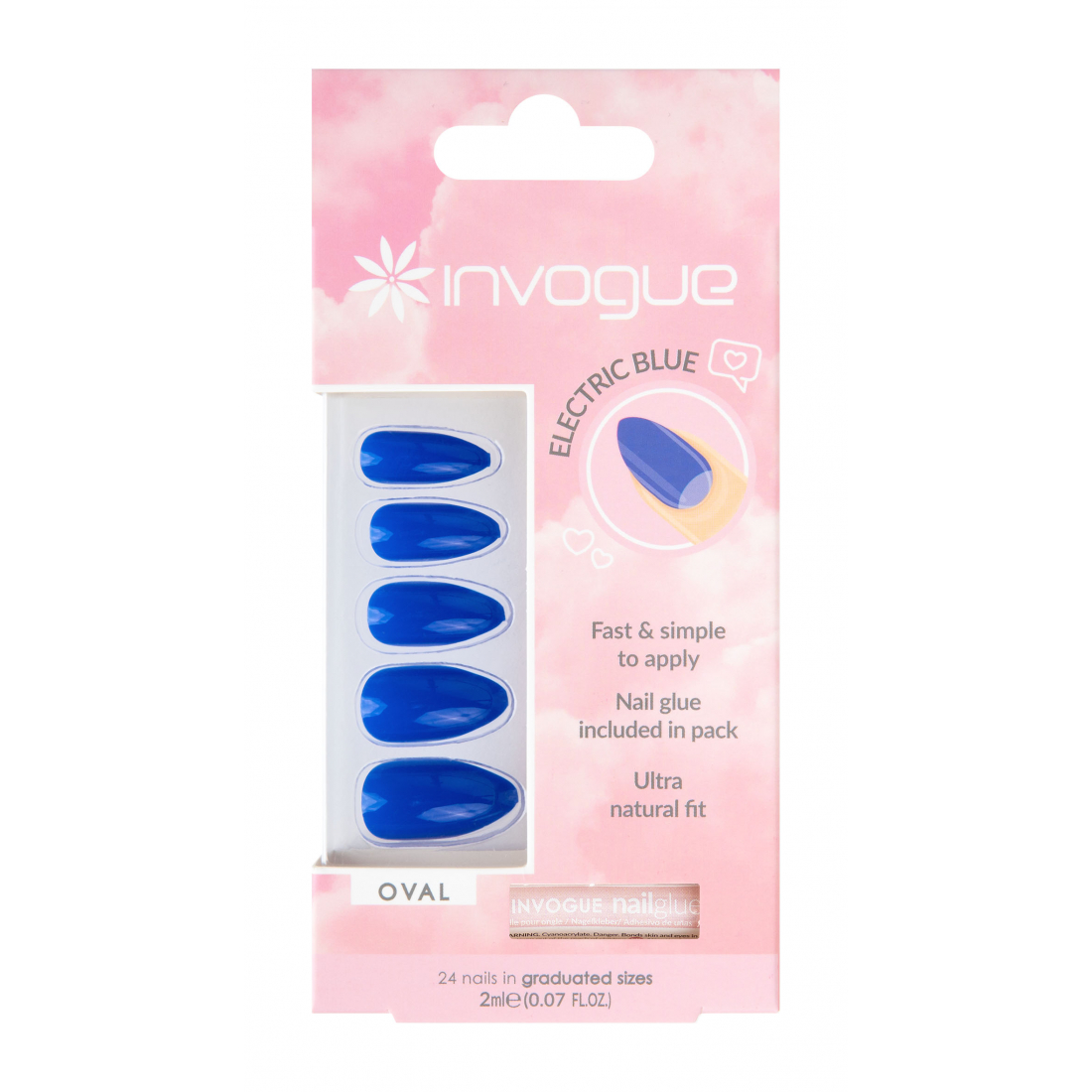 'Oval' Fake Nails - Electric Blue 24 Pieces