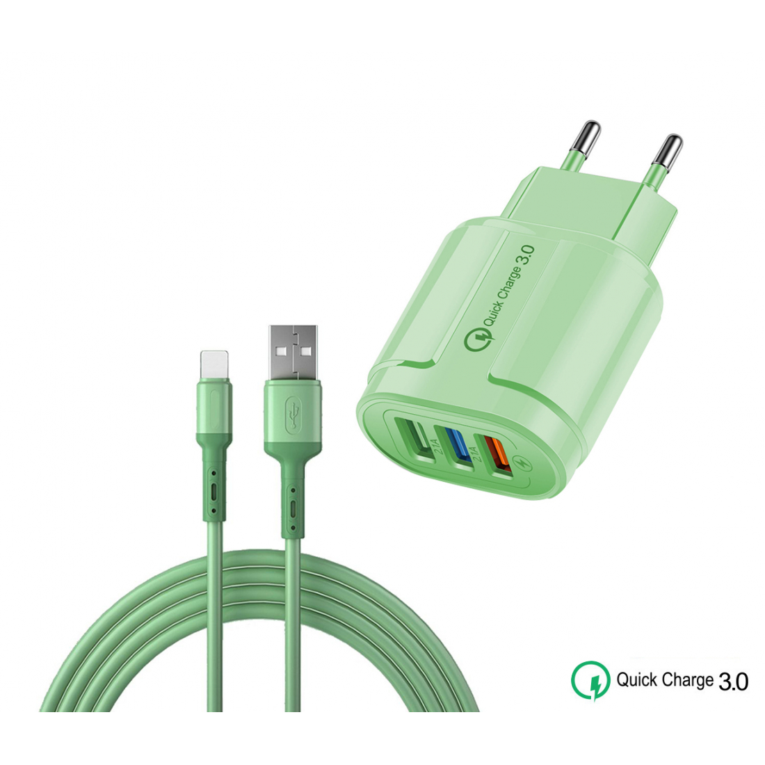 Chargeur 'Universal 3 USB Wall with 5V3A Fast Charging + USB Lightning Cha'