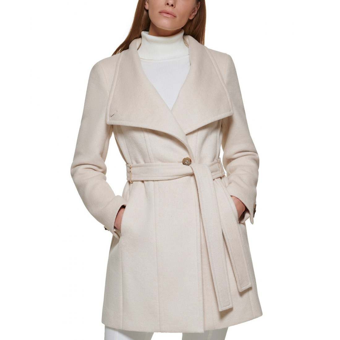 'Asymmetrical Belted Wrap Coat' pour Femmes