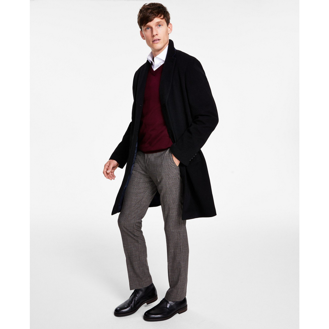 Men's Addison Wool-Blend Trim Fit Overcoat