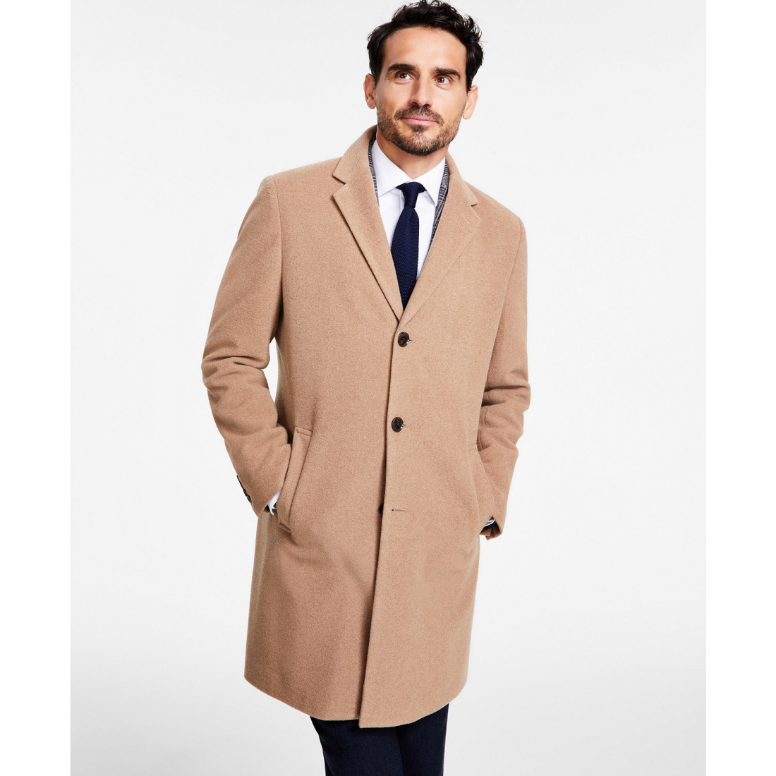 Men's Addison Wool-Blend Trim Fit Overcoat