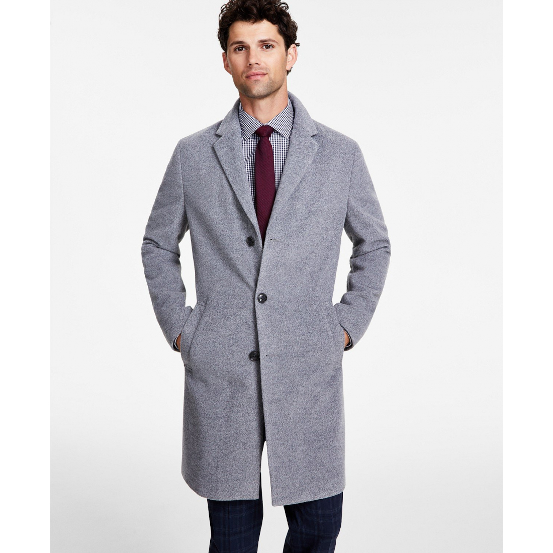 Men's Addison Wool-Blend Trim Fit Overcoat