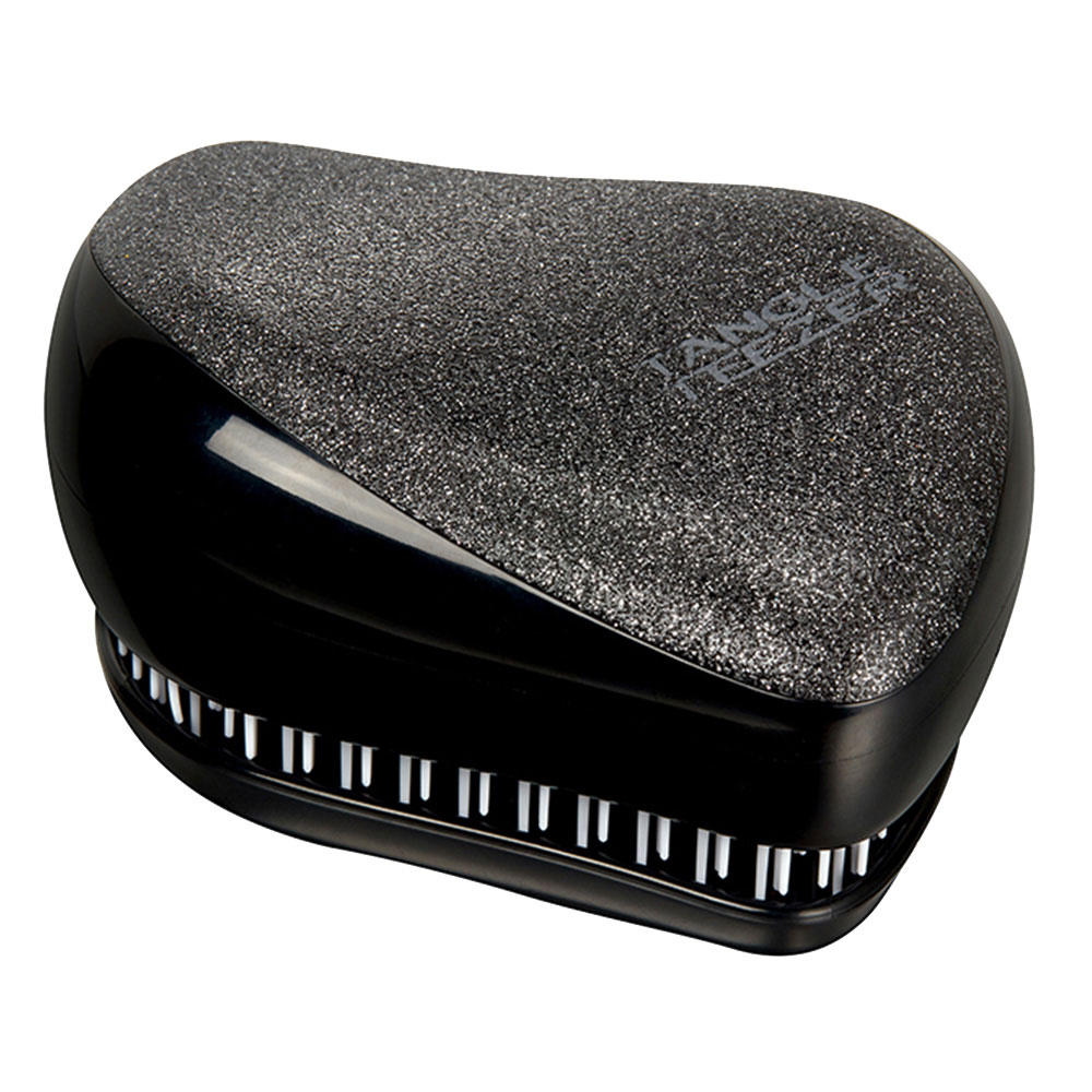 'Compact' Hair Brush - Black Glitter