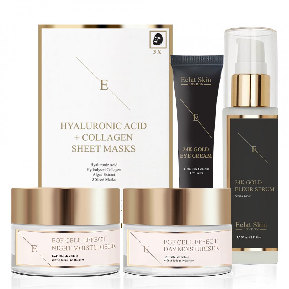 'EGF Cell Effect + Hyaluronic Acid & Collagen + 24K Gold' Hautpflege-Set - 5 Stücke