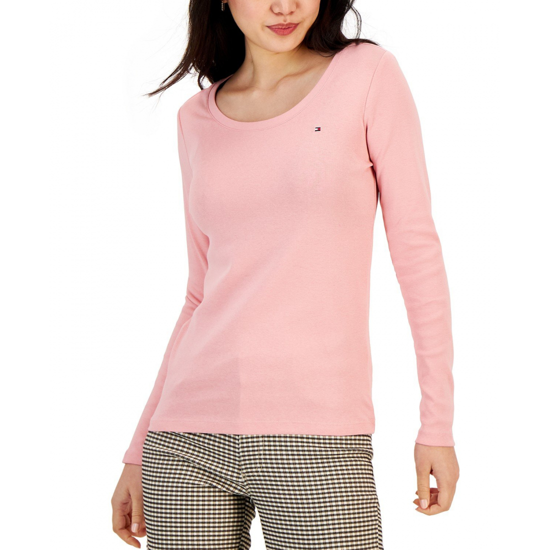 Solid Scoop-Neck Long-Sleeve Top pour Femmes