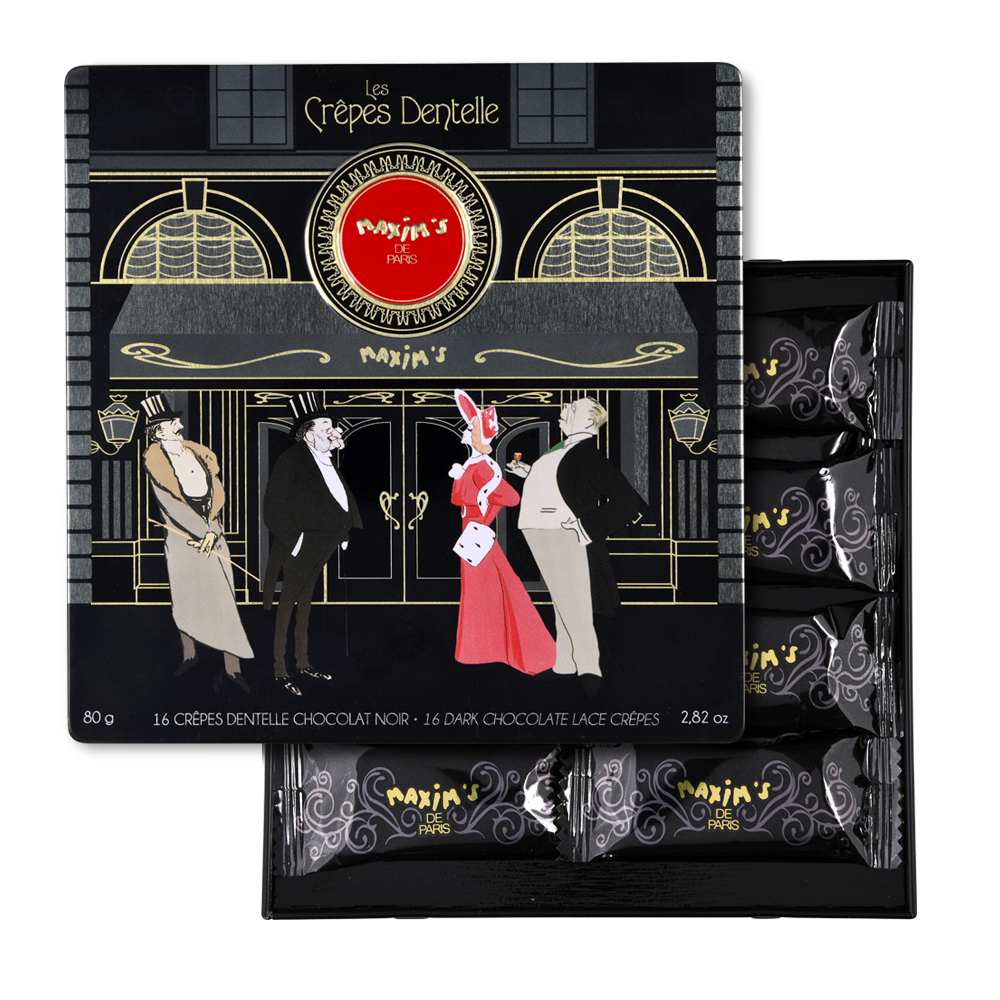 Coffret métal 16 crêpes dentelle chocolat noir