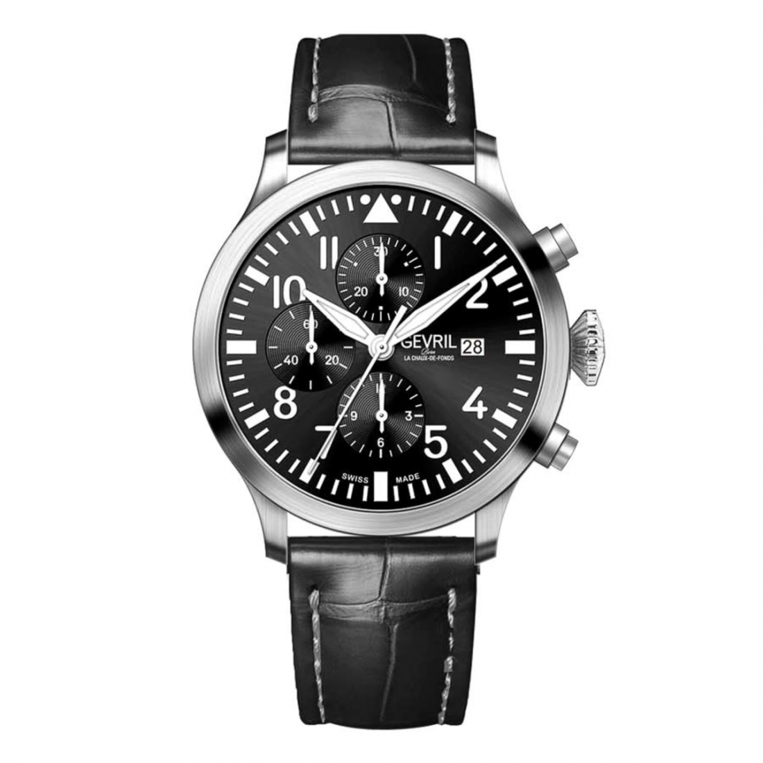 Men's Vaughn Chronograph, 316L Stainless Steel Case, Black Dial, Genuine Elbamat Black Watch