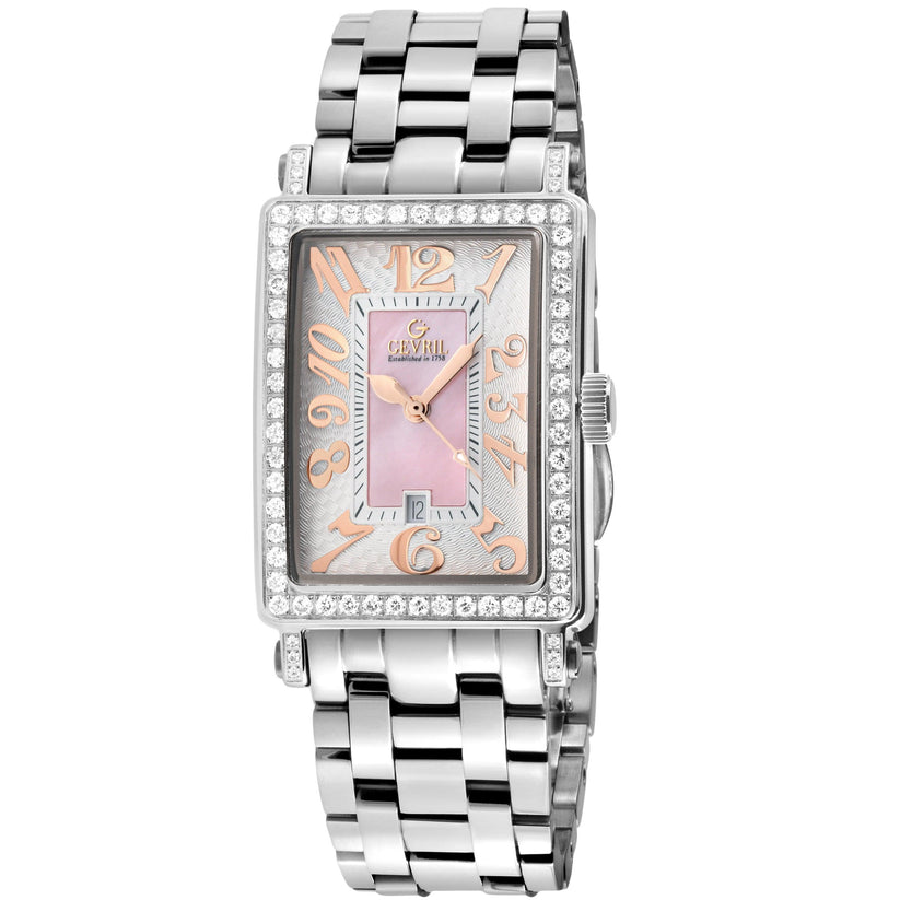 Women’s Ave of Americas Mini Stainless Steel Diamond Case, Pink MOP Dial Watch