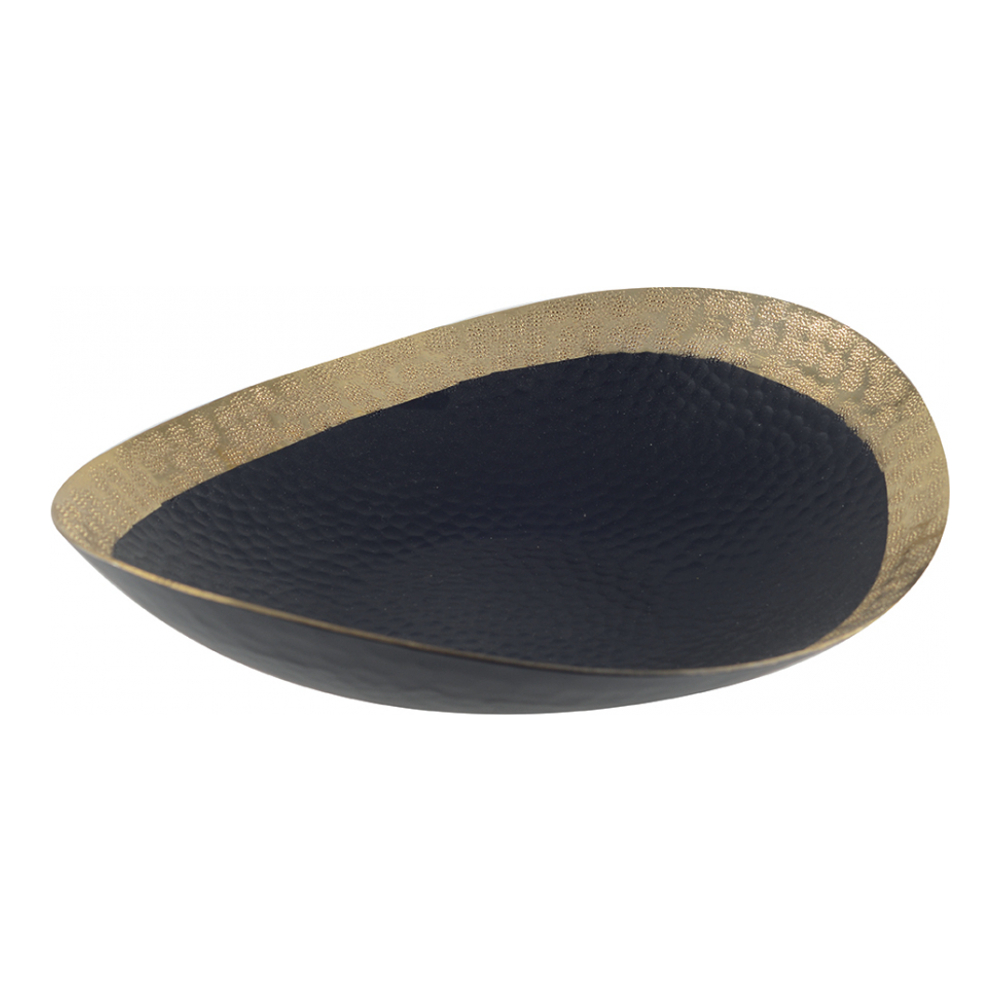 Black Metal Fruit Bowl With Golden Edge 35X29Cm