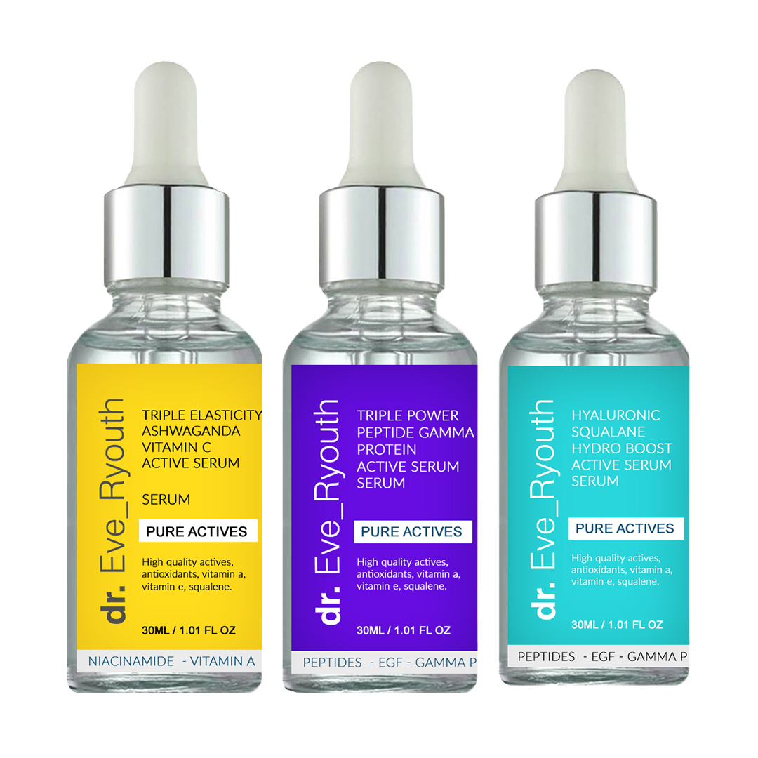 'Hyaluronic Acid Squalane + Ashwaga +Peptide Gamma Protein Active' Face Serum - 30 ml, 3 Pieces
