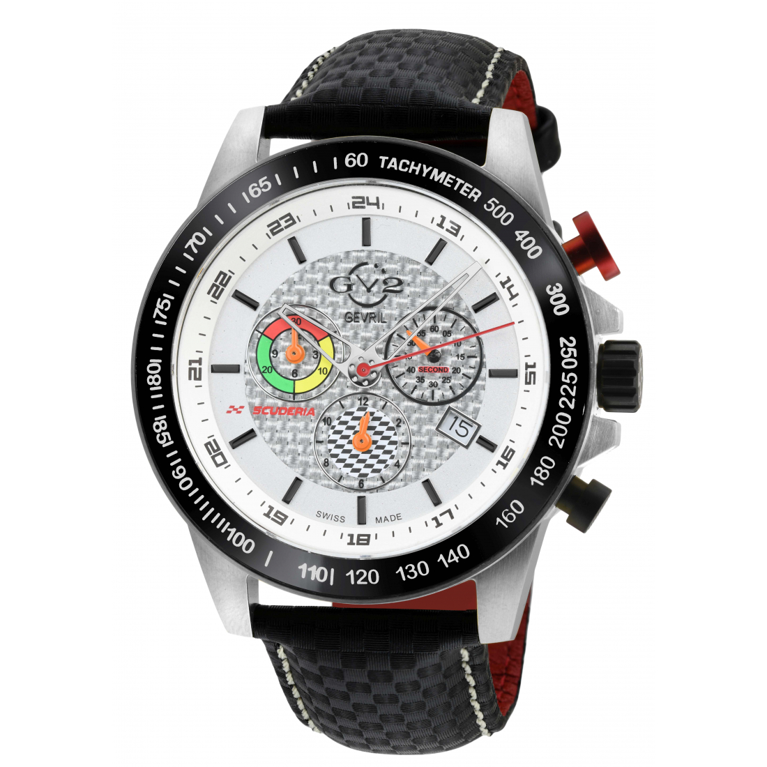 GV2 Men's Scuderia White Dial Black Leather Chronograph Date Watch