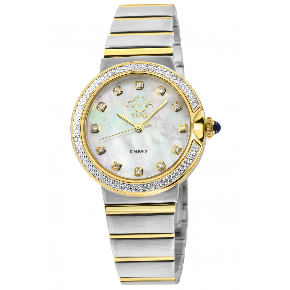 GV2 Montre Sorrento Diamant, boîtier en acier inoxydable 316L, cadran blanc MOP, pour femmes