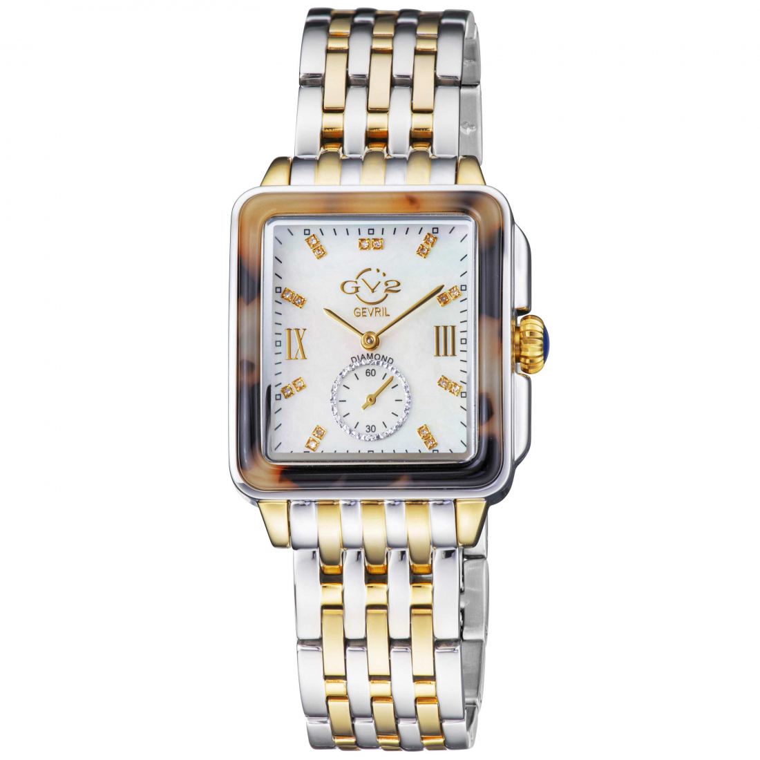 Montre femme Bari Tortoise Swiss-Made Quartz MOP Cadran blanc Deux tons IPYG/SS Acier inoxydable 316L Montre Diamant