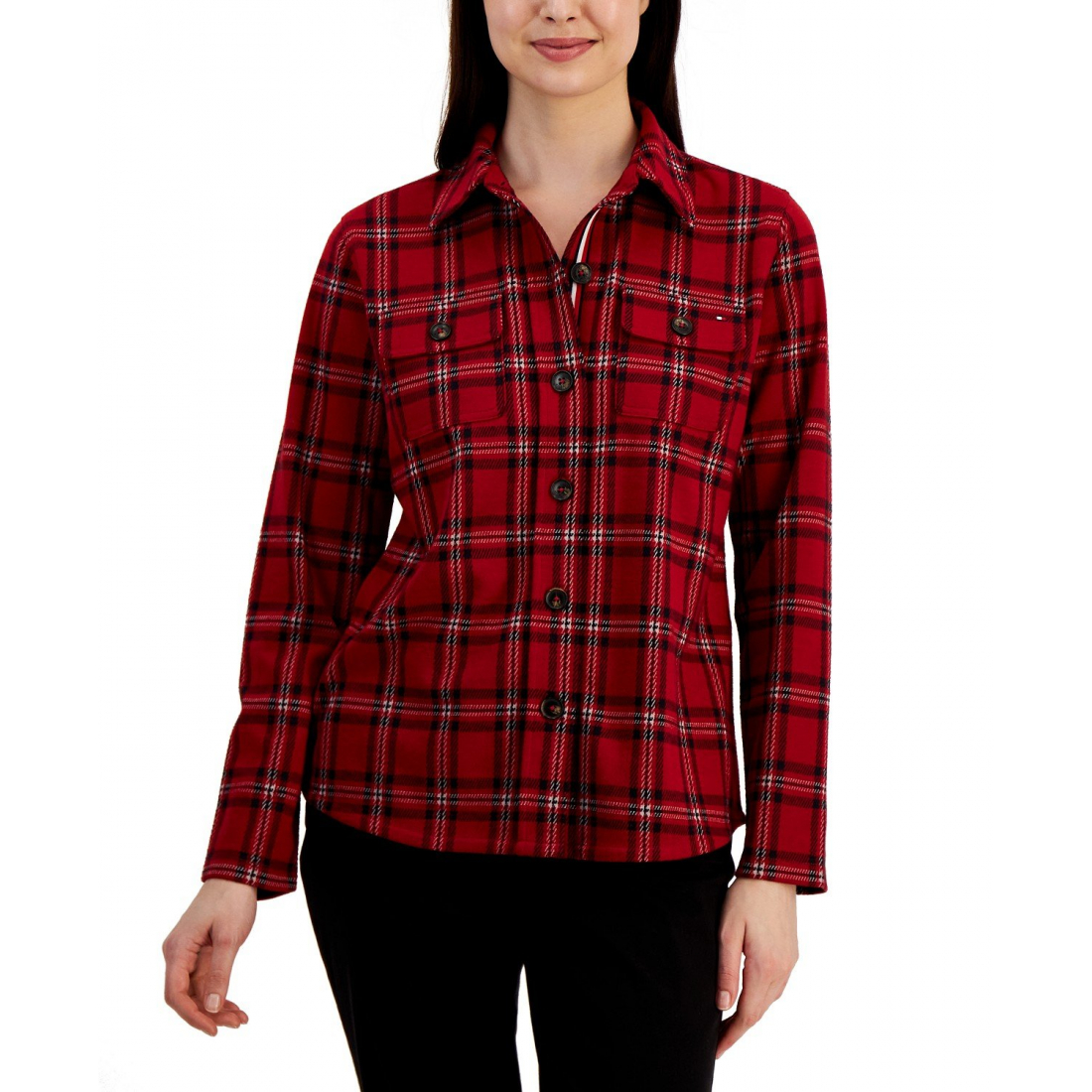 Collared Plaid Shirt Jacket für Damen