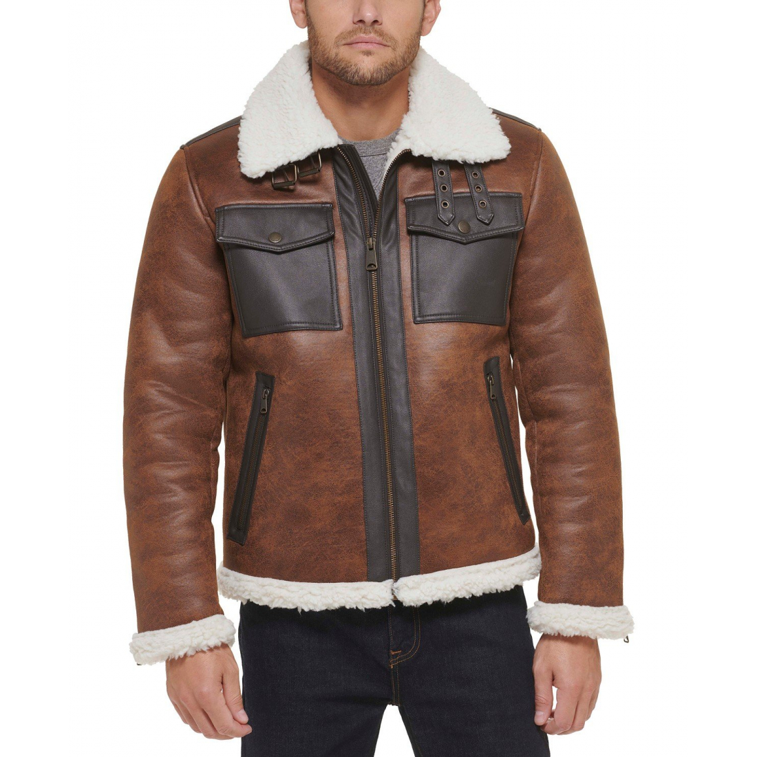 Men's Faux Leather Shortie Rancher Jacket with Fleece Accents