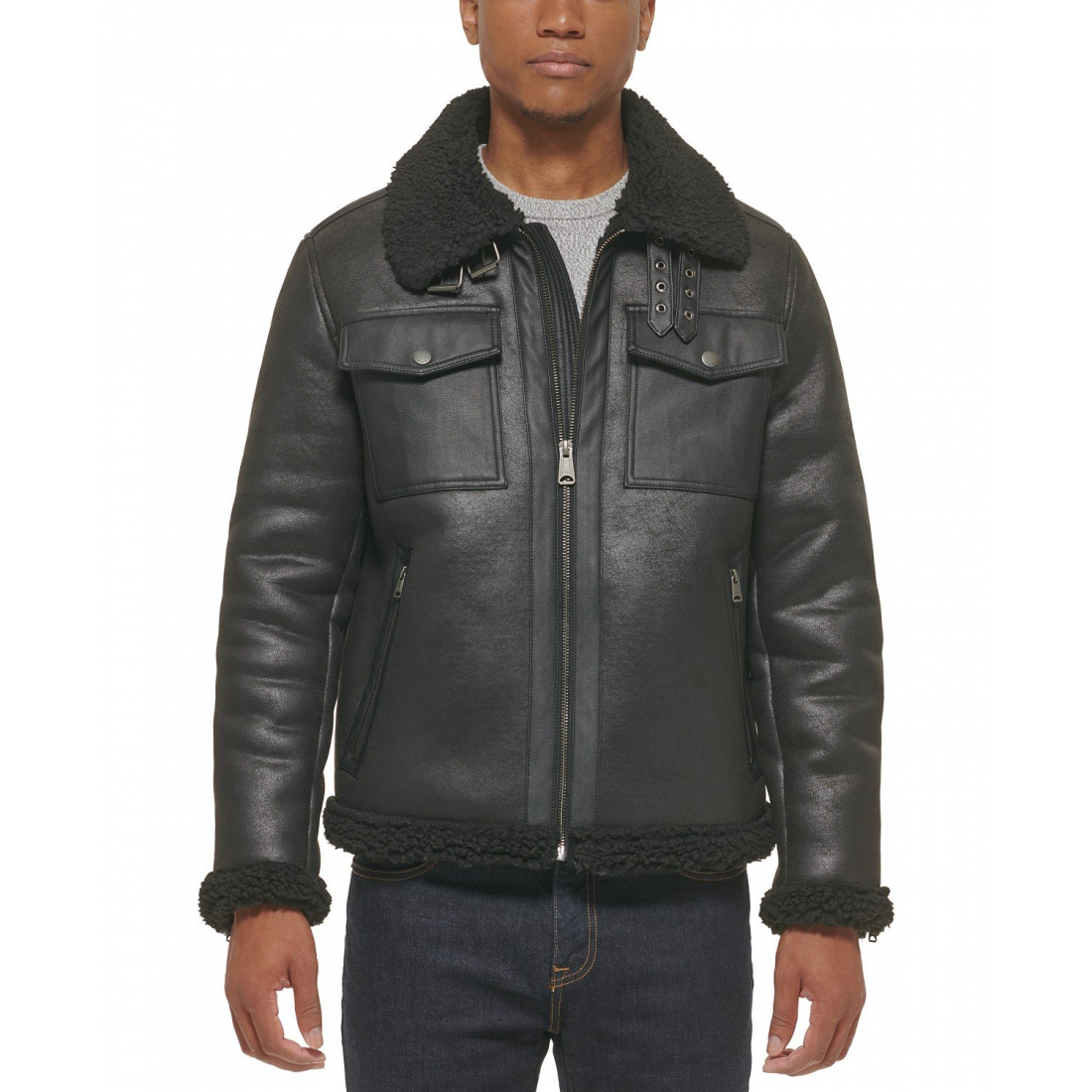 Men's Faux Leather Shortie Rancher Jacket with Fleece Accents