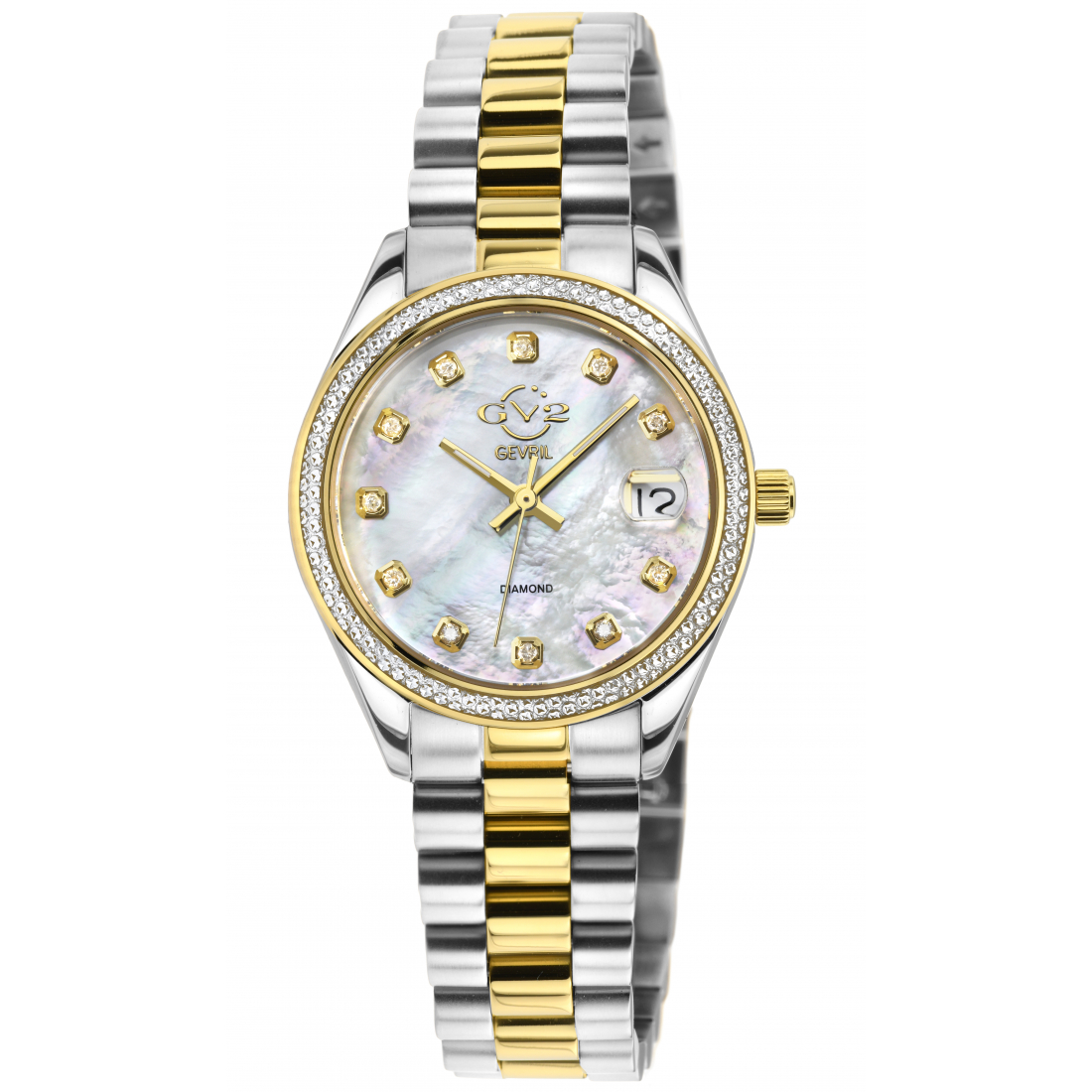 GV2 Women's Turin Diamond,White Mop Dial, Two Toned IPYG Stainless Steel Watch