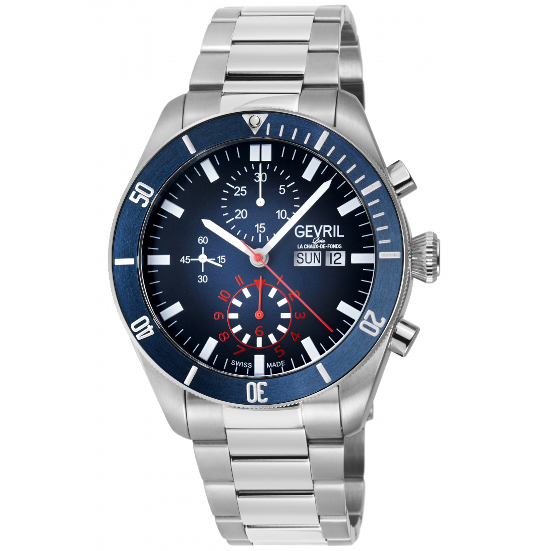 Men's Yorkville Chronograph 316L SS Case, Blue to Black Dial, 316LStainless Steel Bracelet Watch