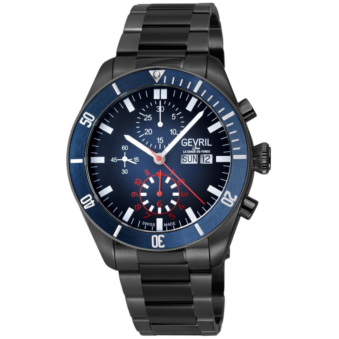 Men's Yorkville Chronograph 316L SS Case IPBK, Blue to Black Dial, 316L Stainless Steel Watch