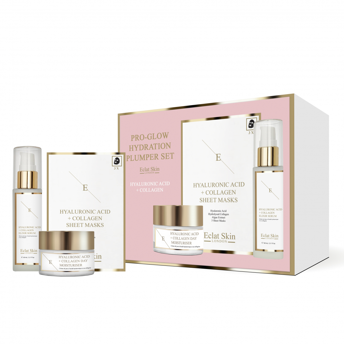 'Hyaluronic Acid & Collagen Pro-Glow Hydration Plumper' SkinCare Set - 3 Pieces