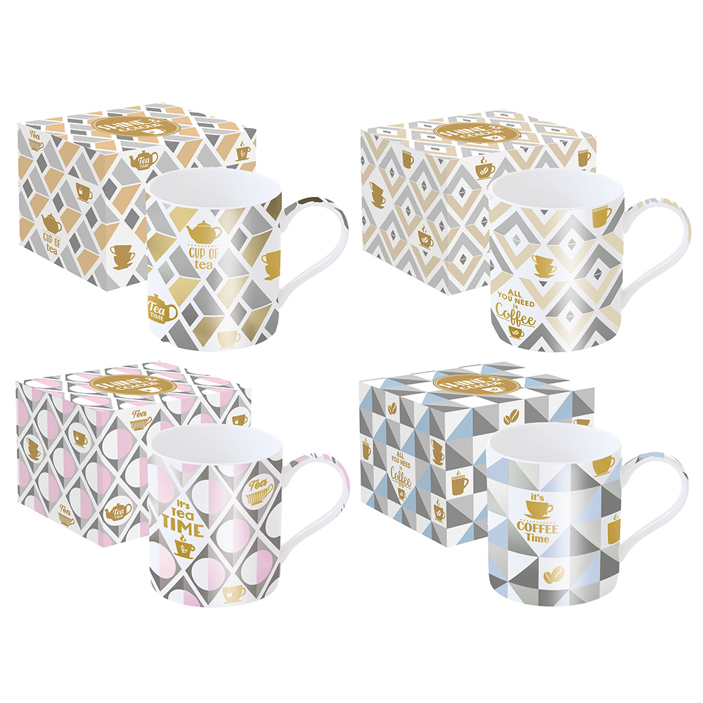 Set 4 Porcelain Mug 350 ml In C.B. 4 Decors Ass. Shine & Colour Coffee & Tea