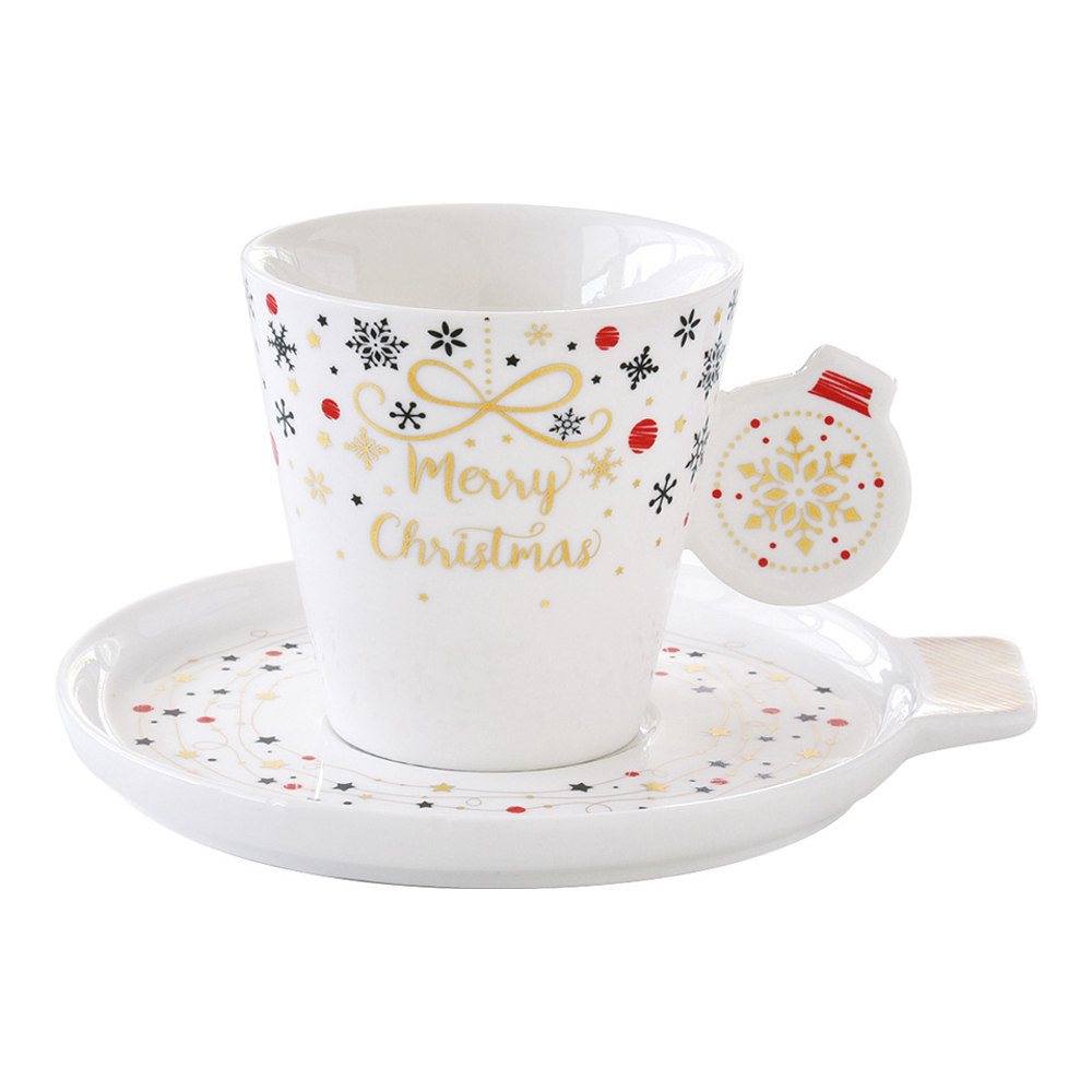 Tasse Et Soucoupe En Porcelaine 150 Ml En Boîte Couleur Merry Christmas Ball