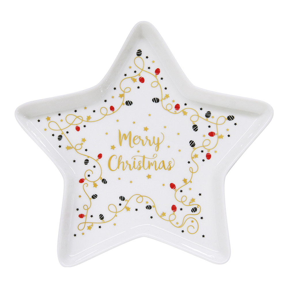 Plat En Porcelaine Ø 19,5 cm En Boîte Couleur Joyeux Noël Étoile