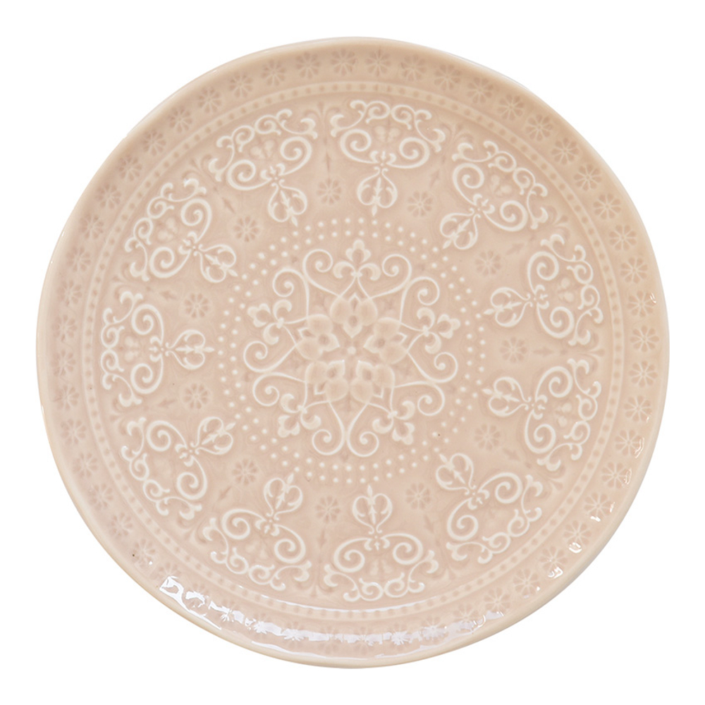 Set 6 Porcelain Embossed Dinner Plates - Beige