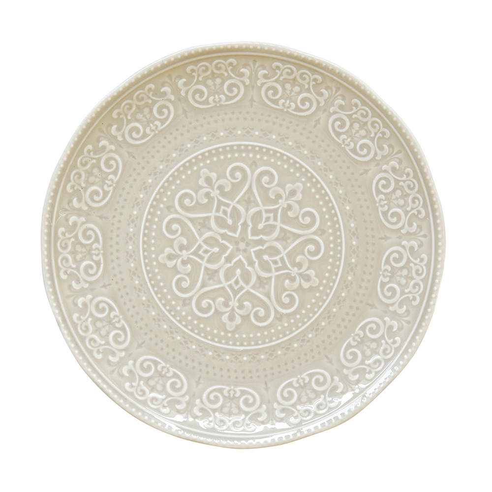 Set 6 Porcelain Embossed Dinner Plates - Light