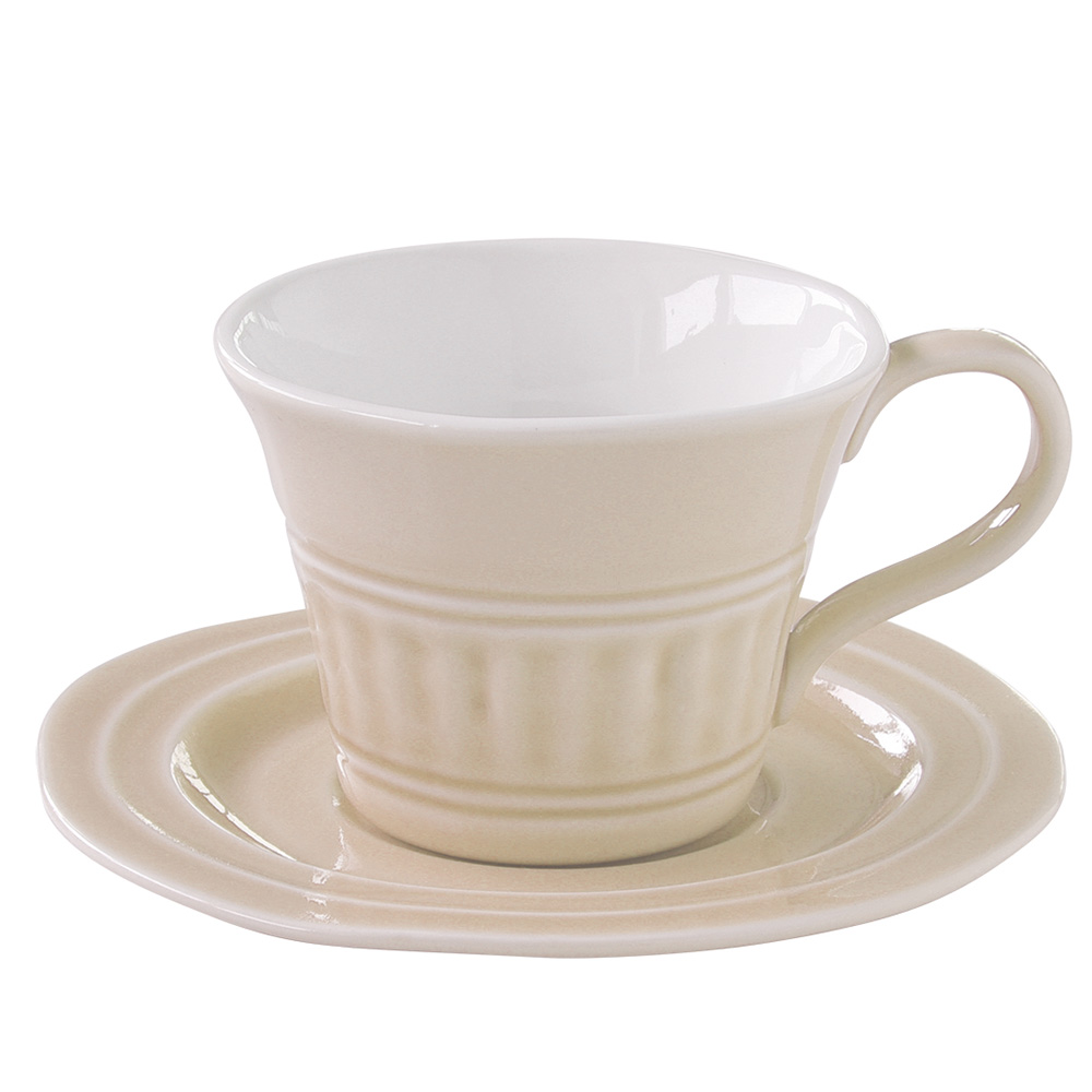 Set 6 Porcelain Breakfast Cups & Saucers - Chic Beige