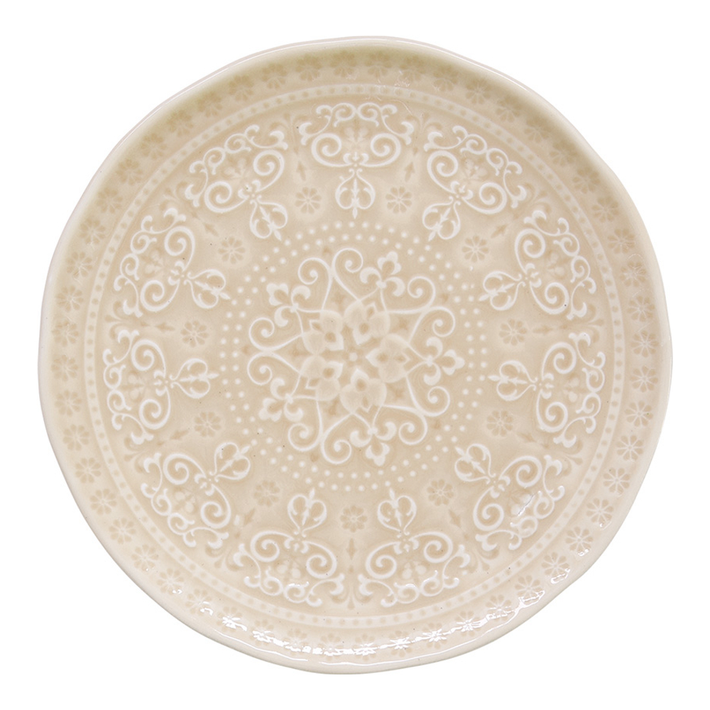 Set 6 Porcelain Embossed Side Plates - Beige