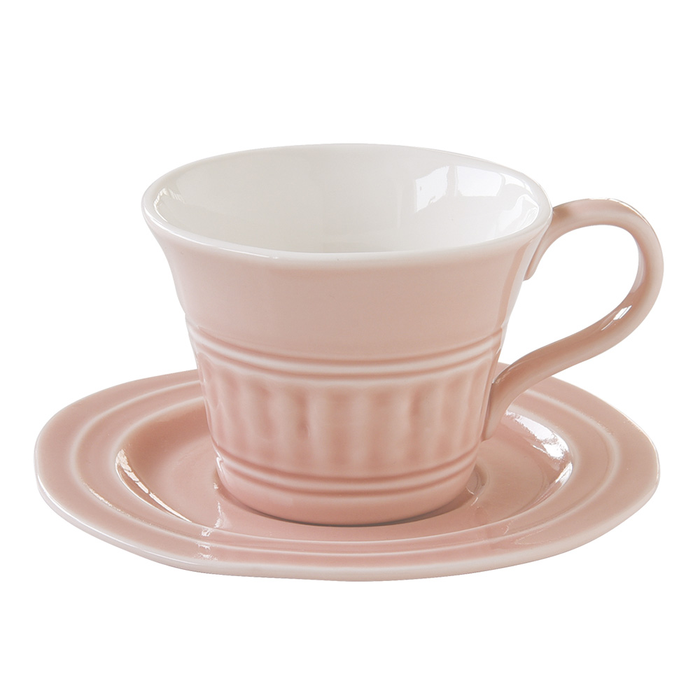 Set 6 Porcelain Breakfast Cups & Saucers - Chic Light