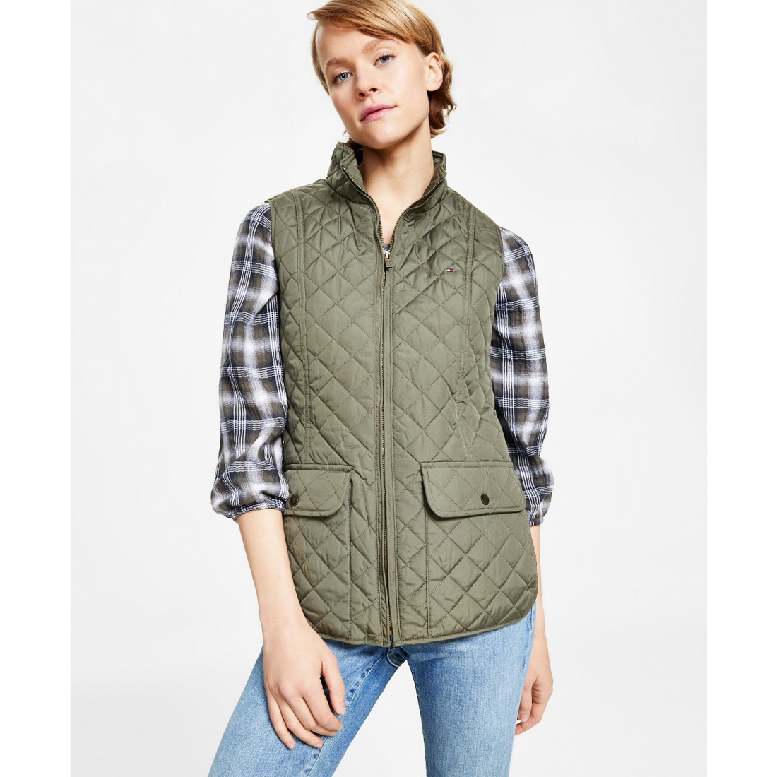 Quilted Zip Front Vest für Damen