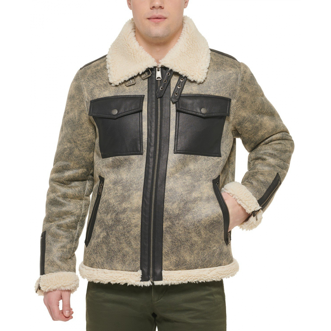 Men's Faux Leather Shortie Rancher Jacket with Fleece Accents