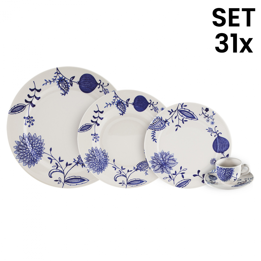 'Blue Onion' Dinner Set - 31 Pieces