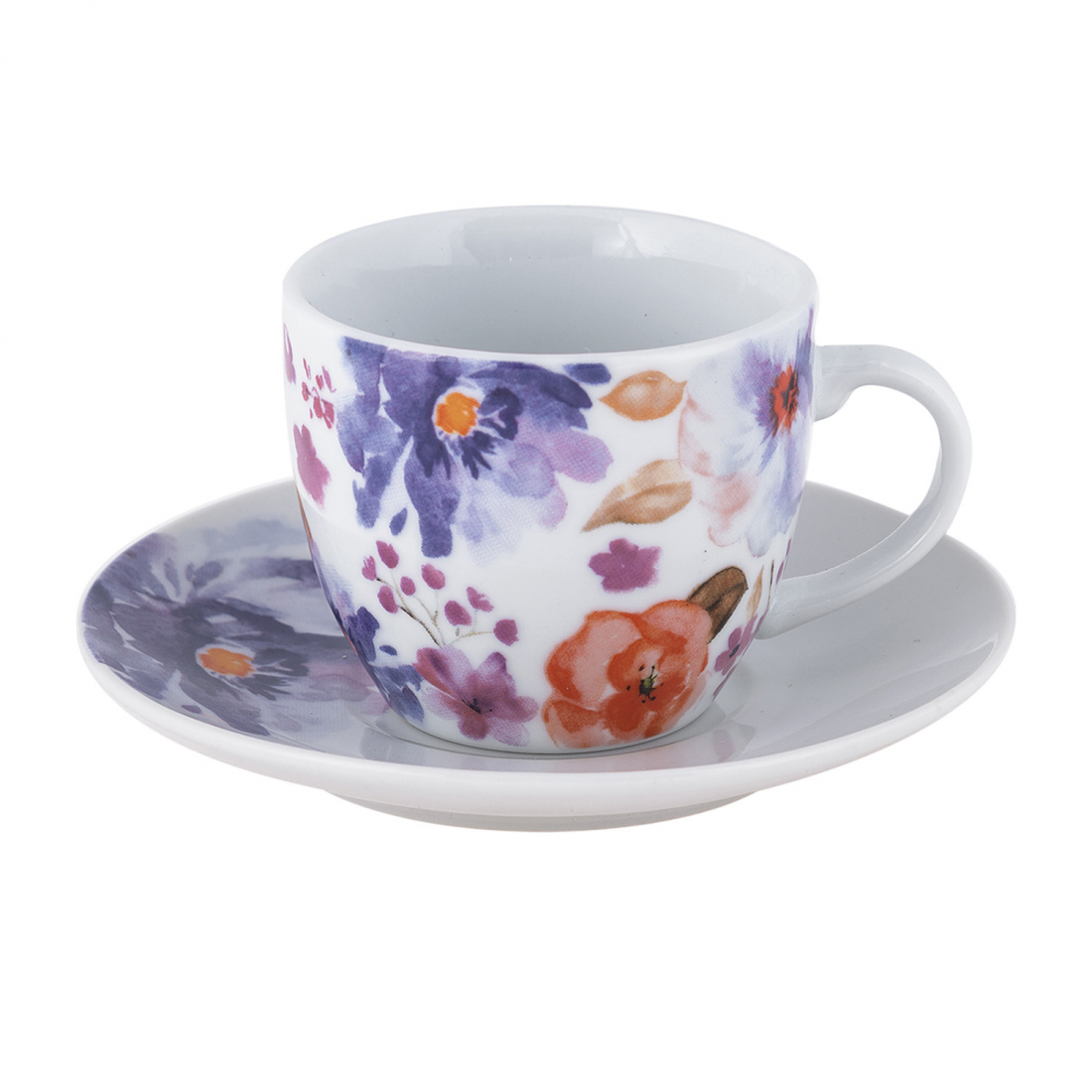 'Peony' Coffee Cup & Saucer Set - 80 ml, 12 Pieces