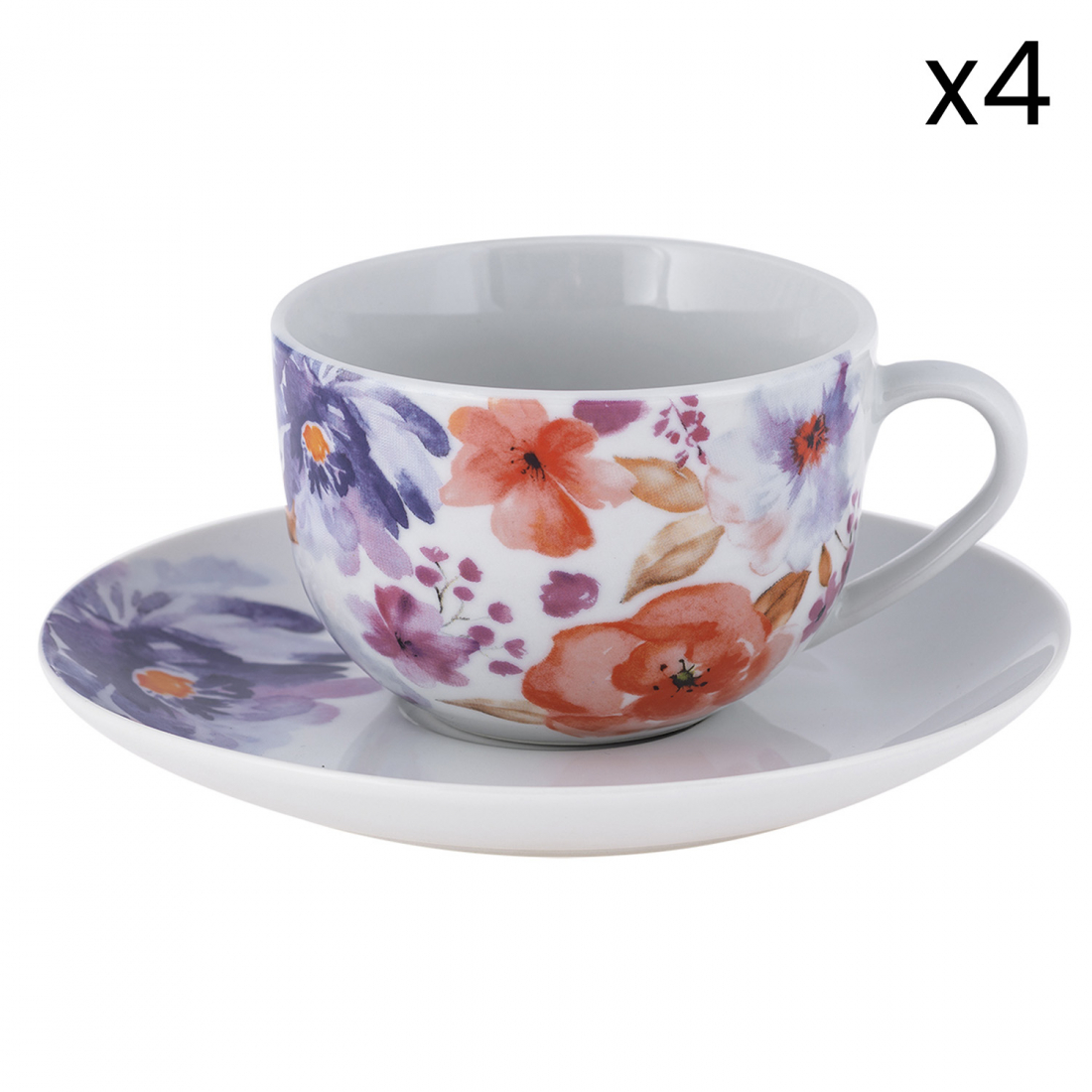 'Peony' Tea Cup + Saucer - 80 ml, 8 Pieces