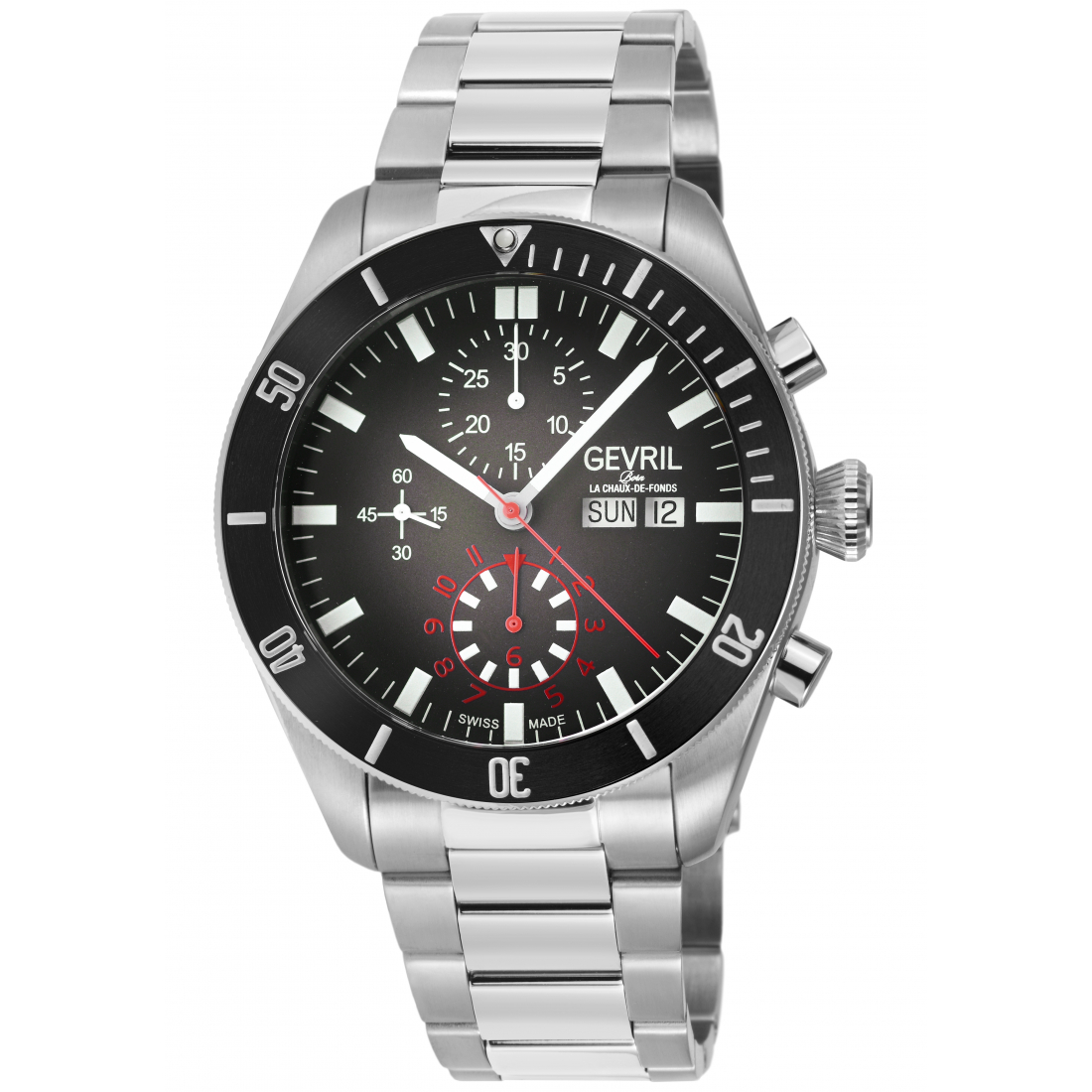 Men's Yorkville Chronograph 316L SS Case, Black to Grey Dial, 316LStainless Steel Bracelet Watch