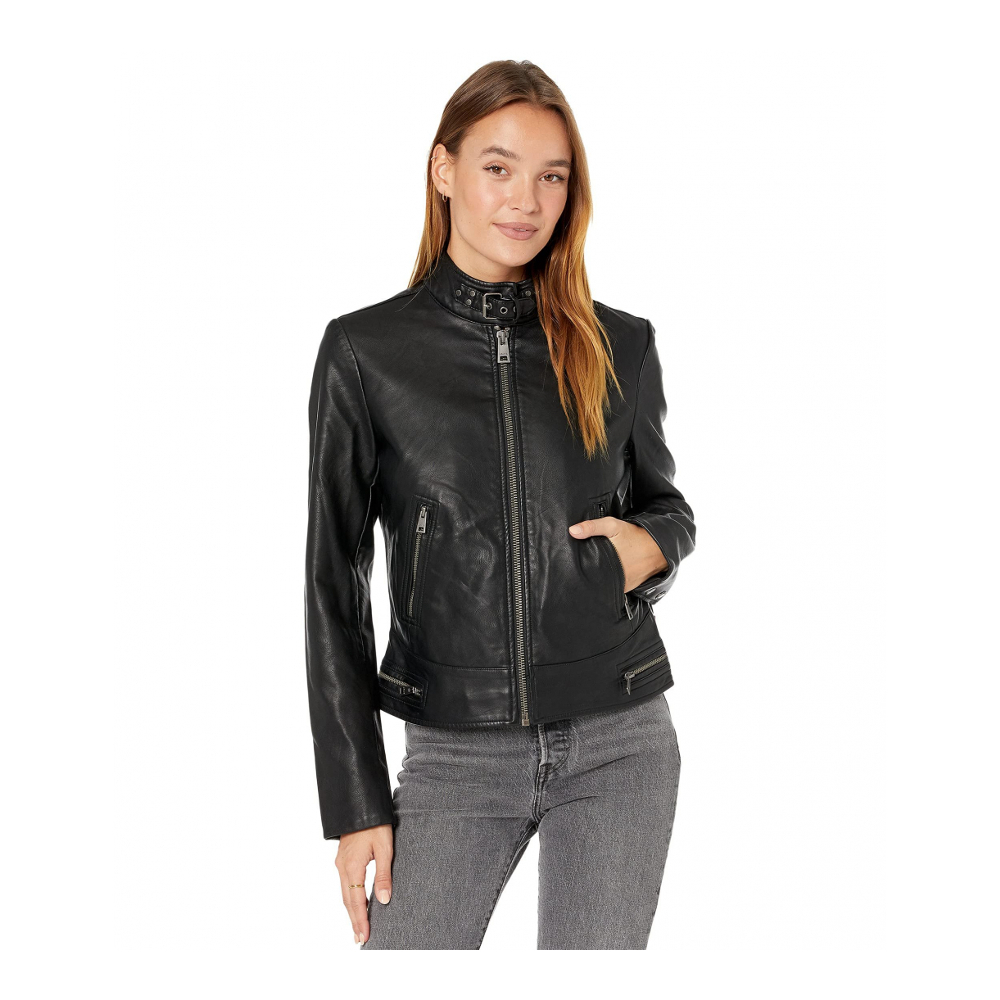 Women's 'Faux Leather Buckle Racer' Jacket