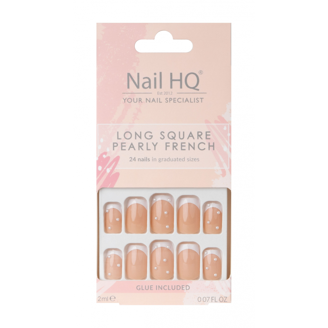 'Long Square Pearly French' Fake Nails -24 Pieces