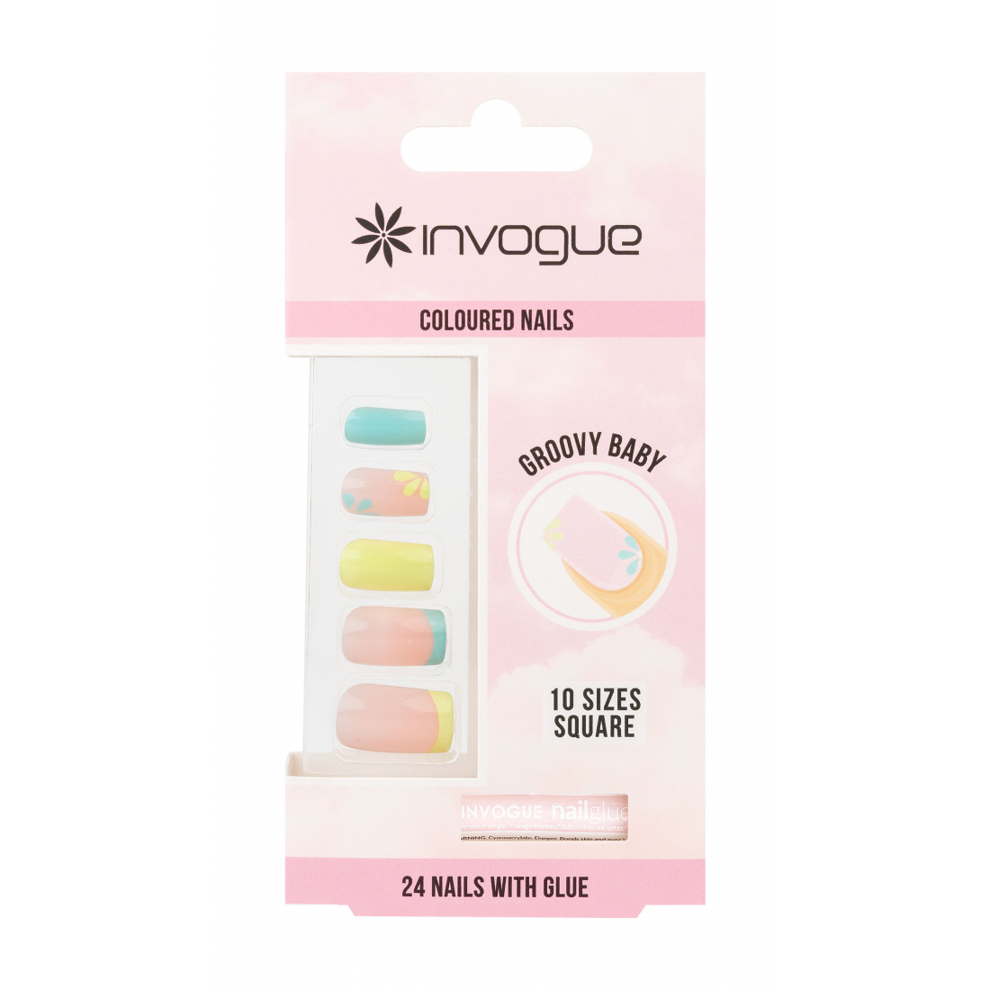 'Groovy BabySquare' Fake Nails -24 Pieces