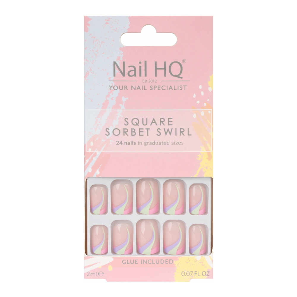 Faux Ongles 'Square Sorbet Swirl' - 24 Pièces