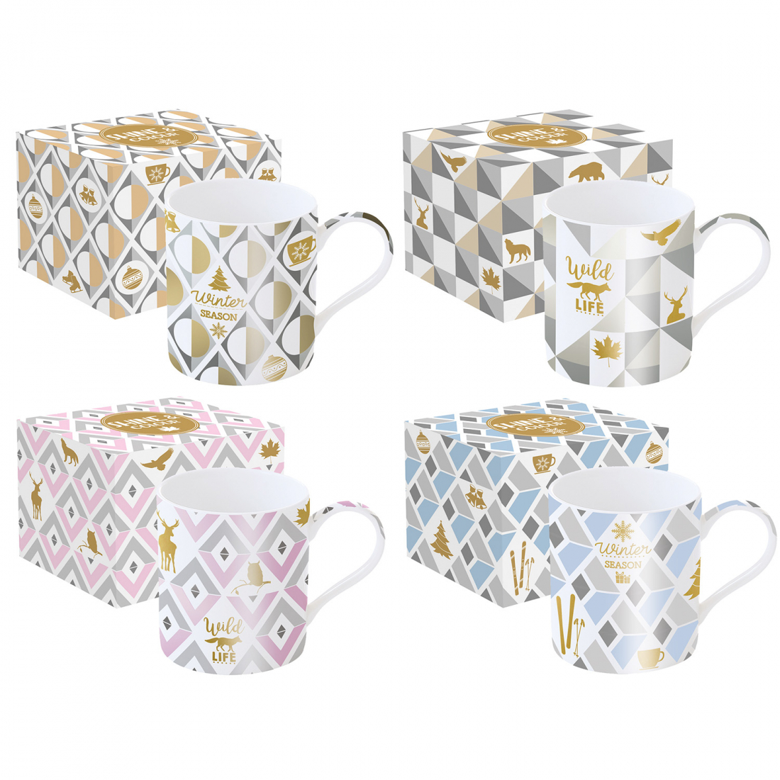 Set 4 Porcelain Mug 350ml In C.B. 4 Decors Ass. Shine & Colour Winter Season