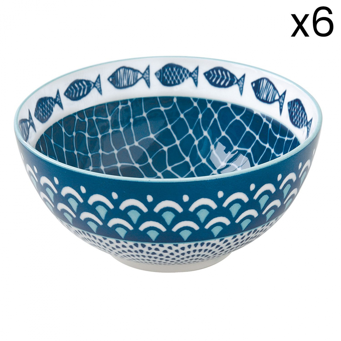 Set 6 Porcelain Bowls Dia. 12.5cm Sea Shore